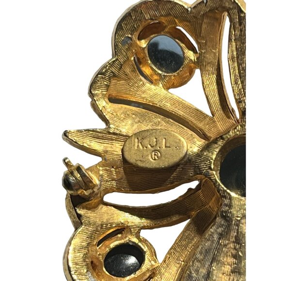 Kenneth Jay Lane KJL Blue & Rhinestone Vintage Square Floral Brooch Signed - Picture 16 of 16